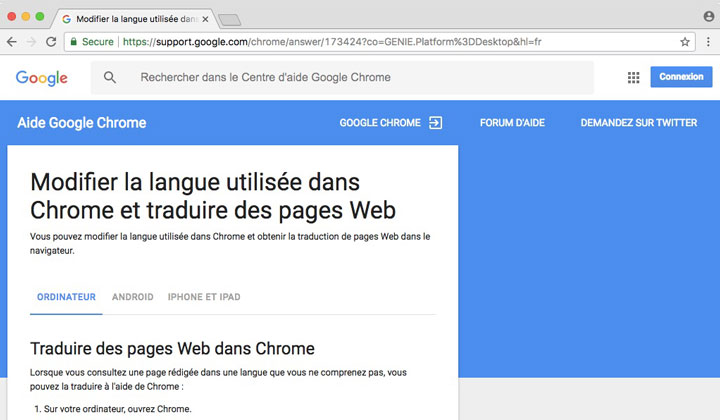 Google Chrome Traduction Automatique