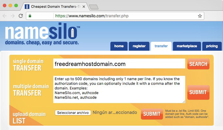 NameSilo Free Domain Transfer