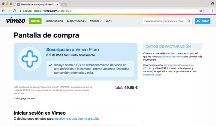 Cuenta de Vimeo