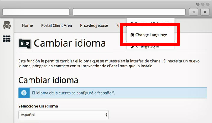 A2hosting.com Cambiar Idioma cPanel