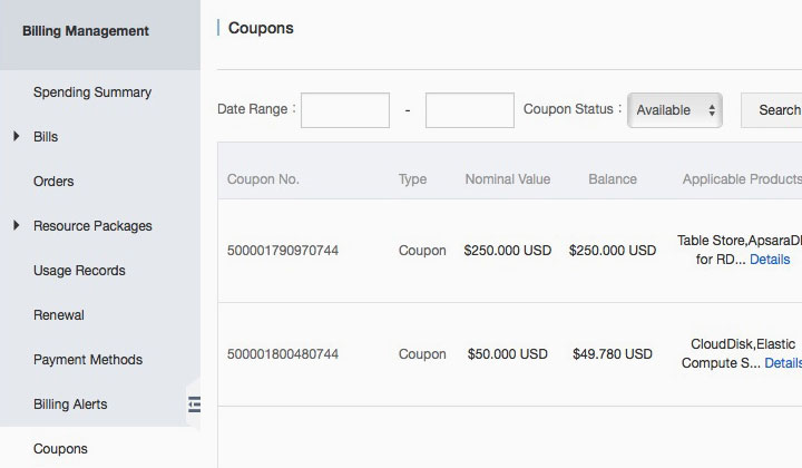 Alibaba Cloud Coupons