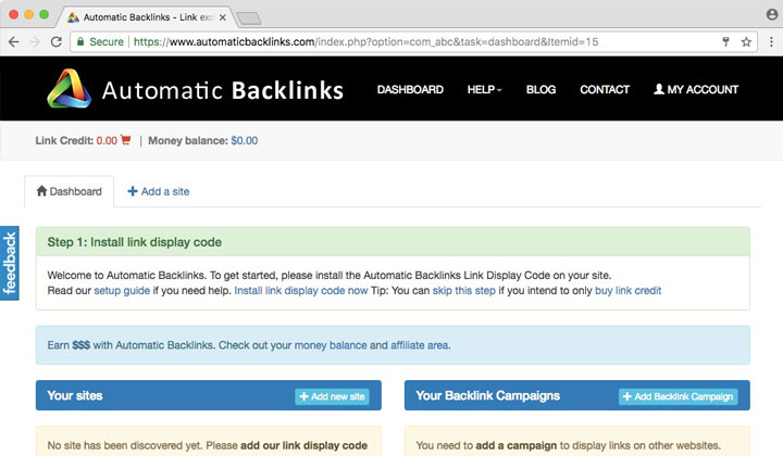 Automatic Backlinks Dashboard