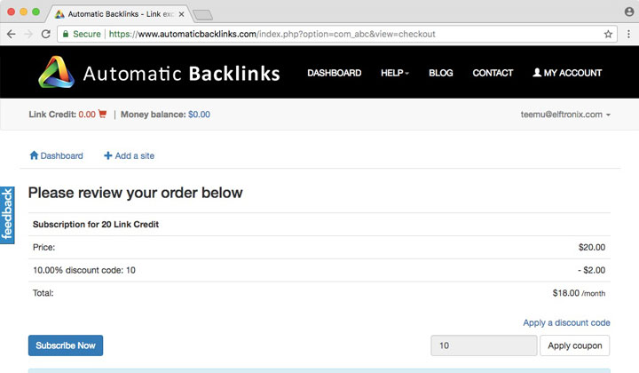 Automatic Backlinks Discount Code