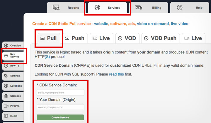 CDNSun Create Pull Service