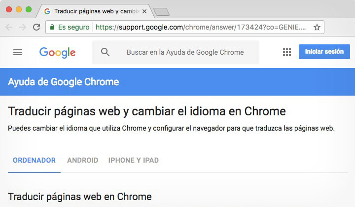 Chrome Traducir Páginas Web