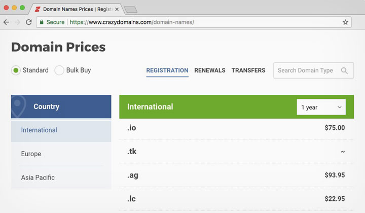 Crazy Domains Pricing