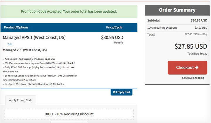 Host4Geeks Managed VPS Order Summary