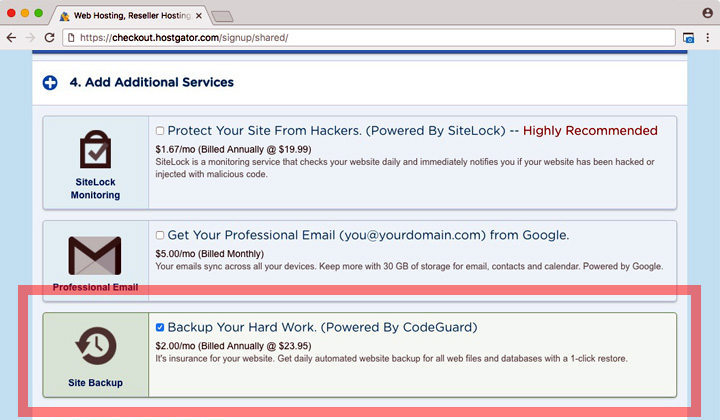 HostGator CodeGuard Backups