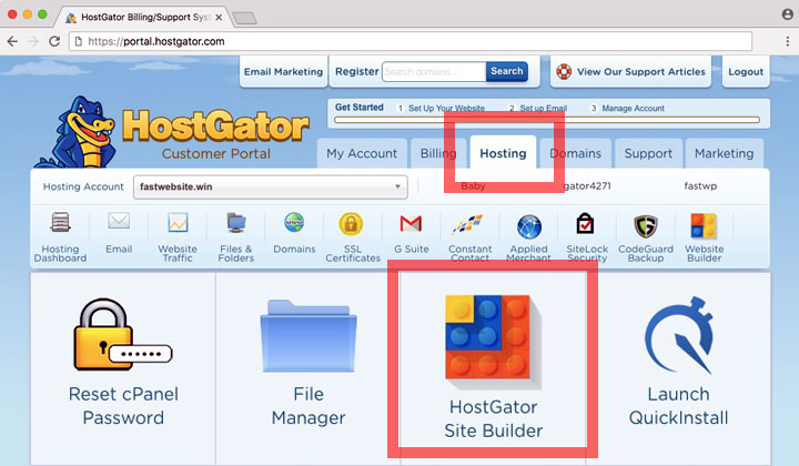 HostGator Customer Portal Site Builder