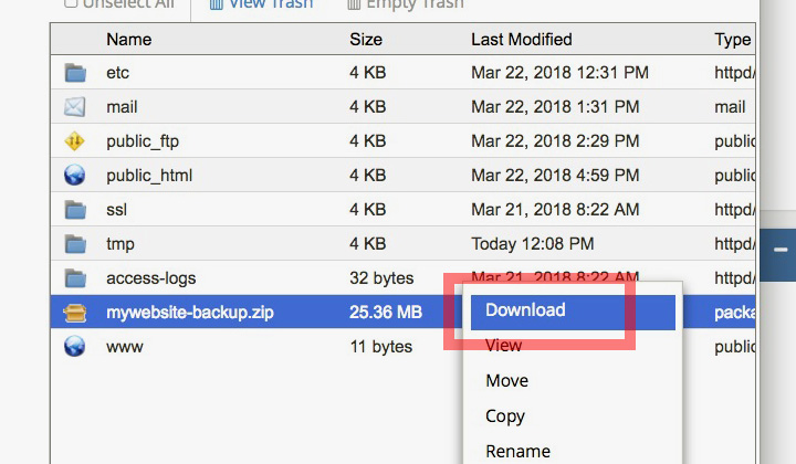 HostGator Download Backup File