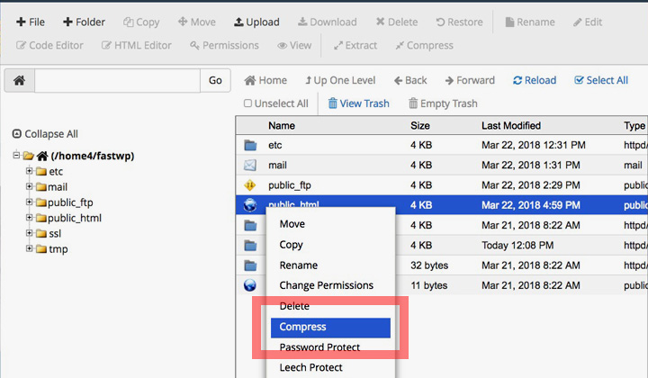 HostGator File Manager Compress