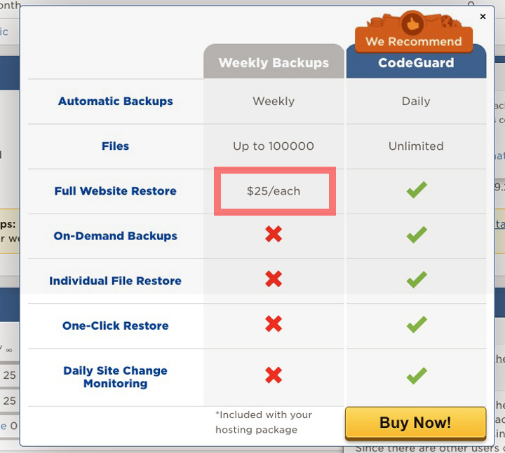 HostGator Free Weekly Backups