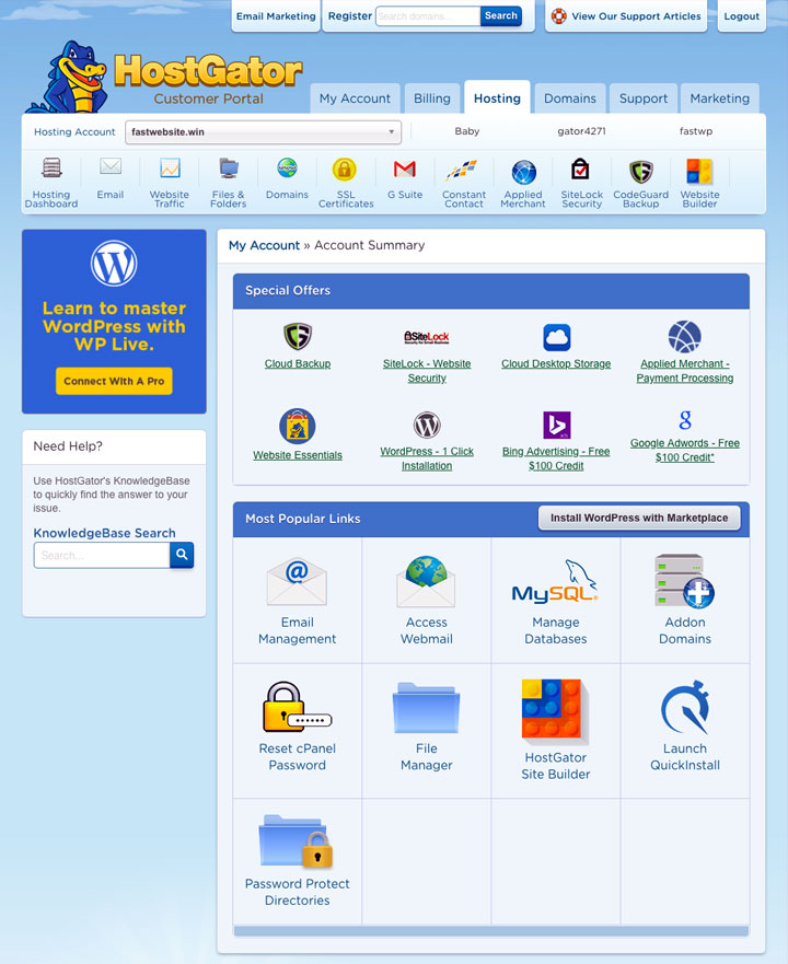 HostGator Hosting Customer Portal