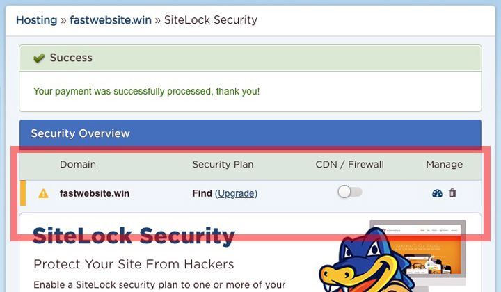 HostGator Manage SiteLock