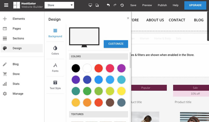 HostGator Site Builder: Design & Colors