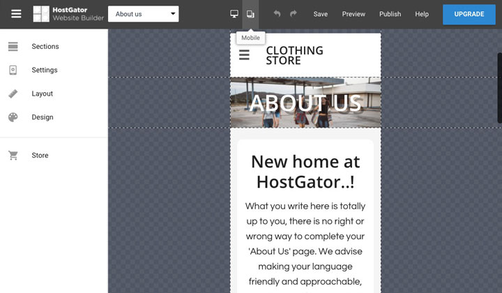 HostGator Site Builder: Mobile Editor