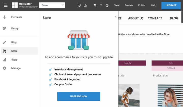 HostGator Site Builder: Store Upgrade