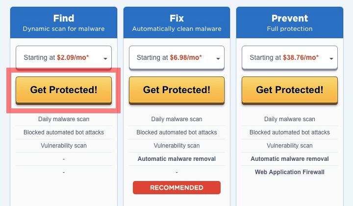 HostGator SiteLock Plans (Find, Fix, Prevent)