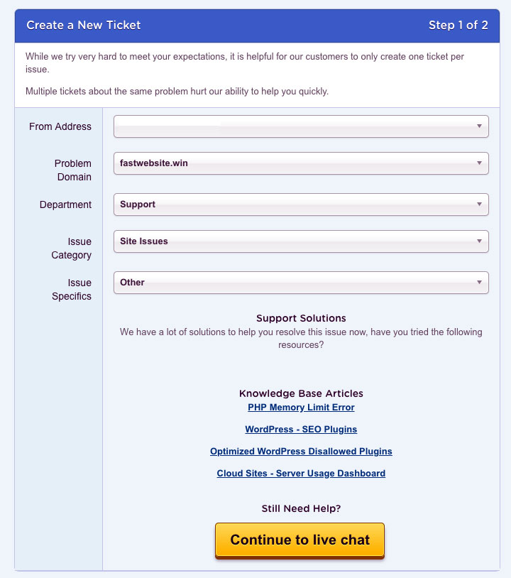 HostGator Support Ticket