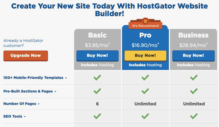 HostGator Website Buider New Account Pricing