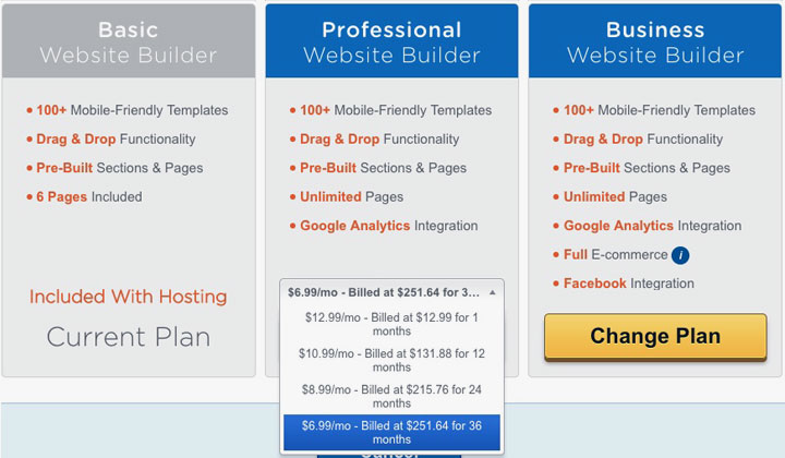 HostGator Website Buider Plan Upgrade