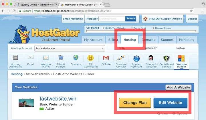 HostGator Website Builder Edit Website