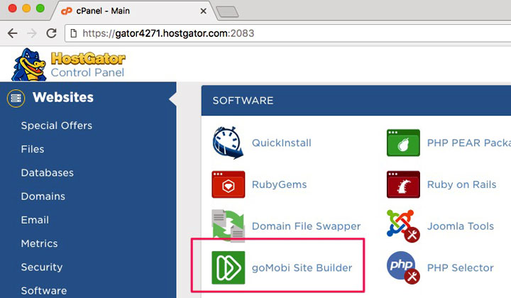 HostGator cPanel GoMobi Site Builder