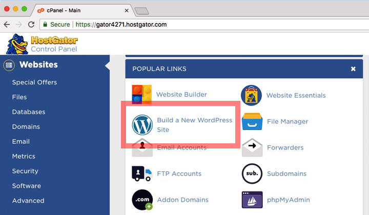 HostGator cPanel New WordPress