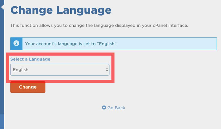 HostGator cPanel Select a Language