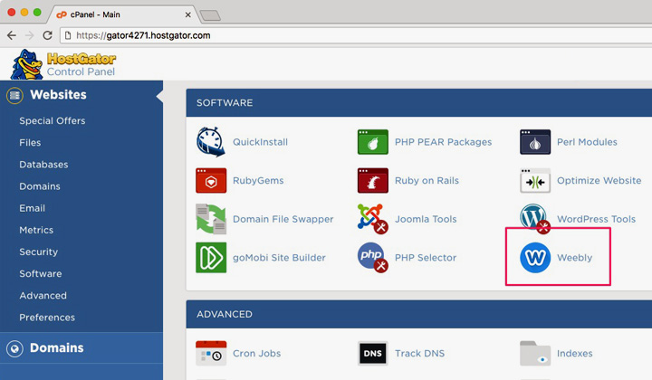 HostGator cPanel Weebly