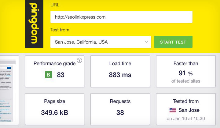 JustHost Pingdom Speed Test