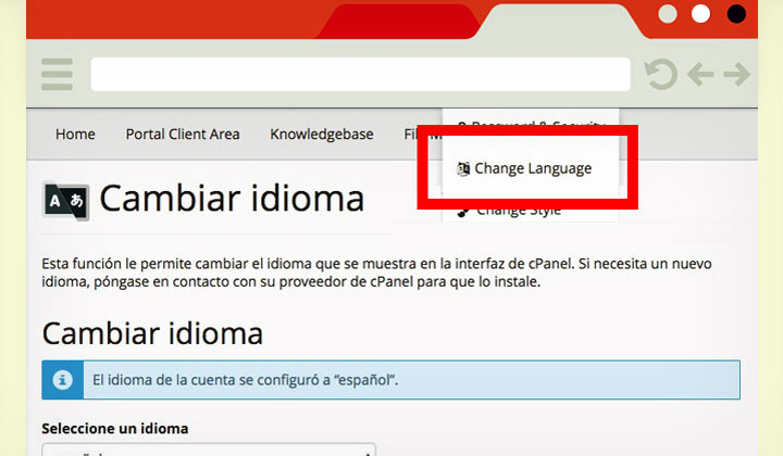 JustHost cPanel Cambiar Idioma