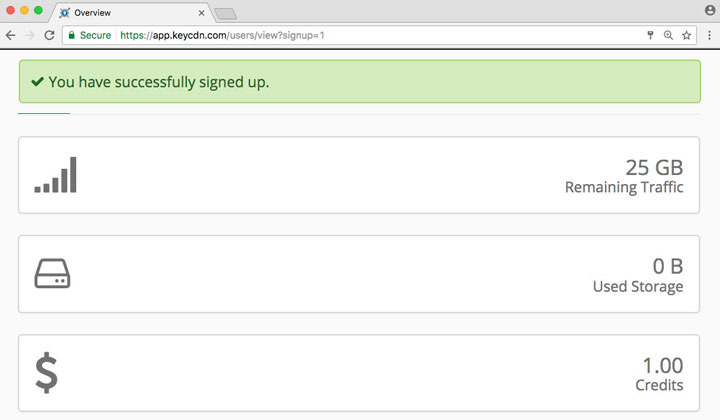 KeyCDN Signed Up