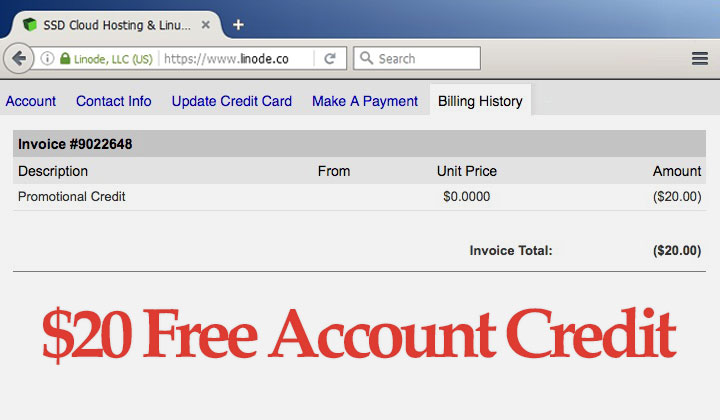 Linode $20 Free Account Credit