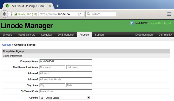 Linode Complete Signup