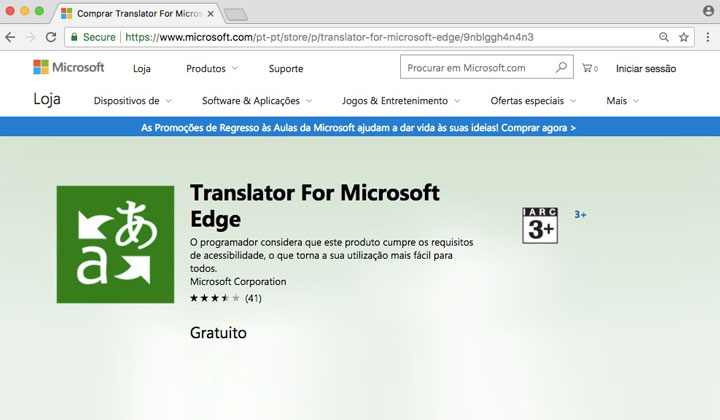 Microsoft Edge Aplicação Translator