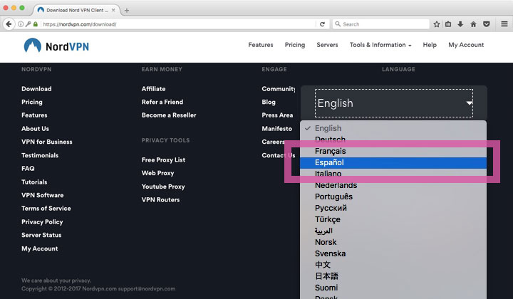 NordVPN Change Language Español