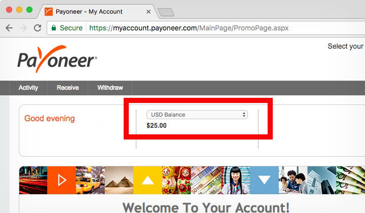 Payoneer 25 USD Balance