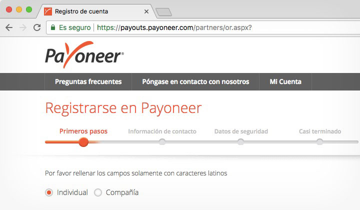 Registrarse en Payoneer