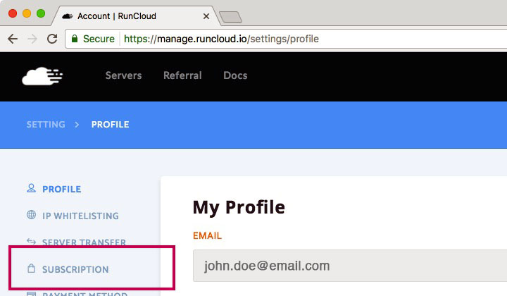 RunCloud Profile Subscription