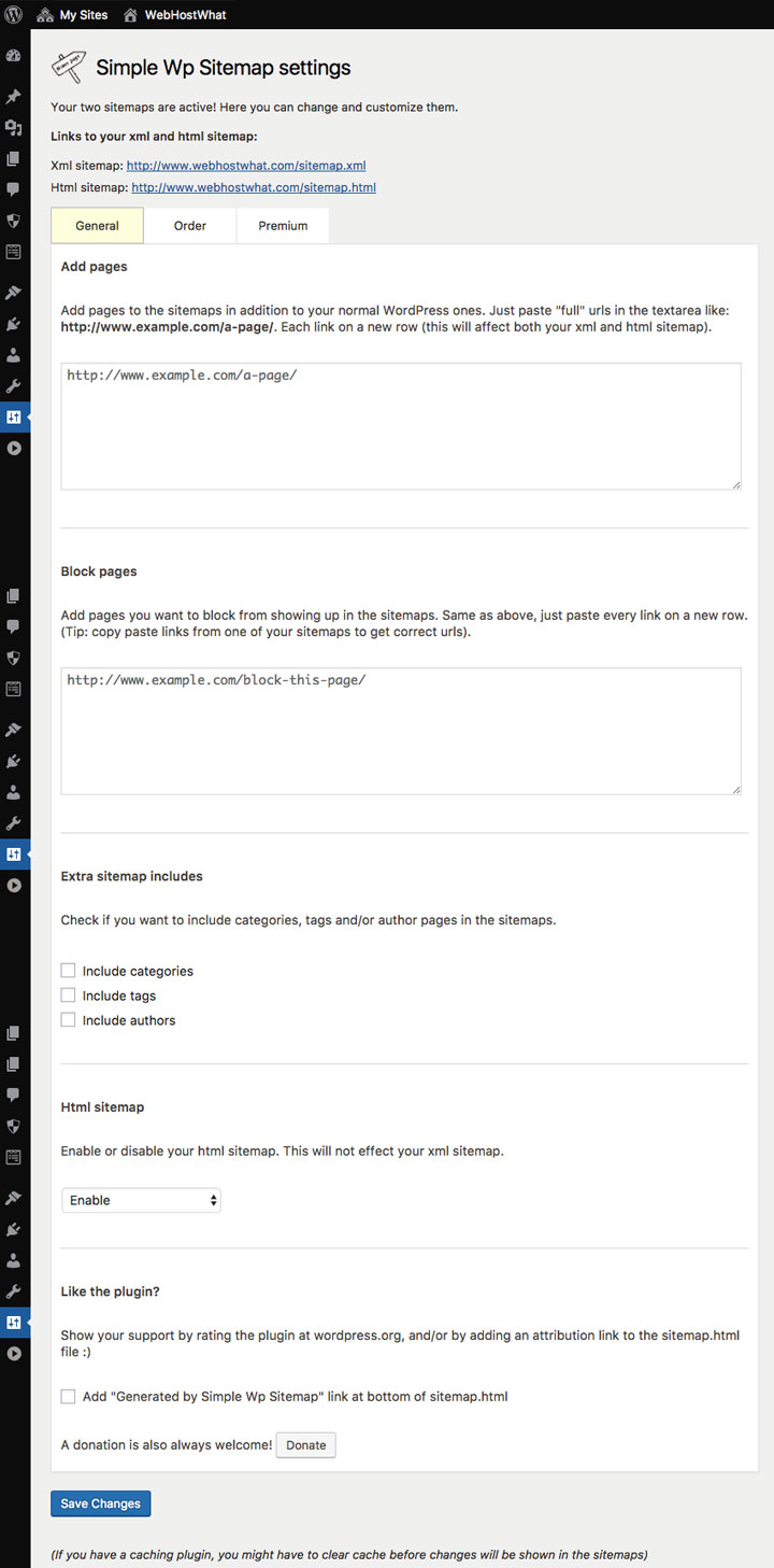 Sitemap WordPress Settings