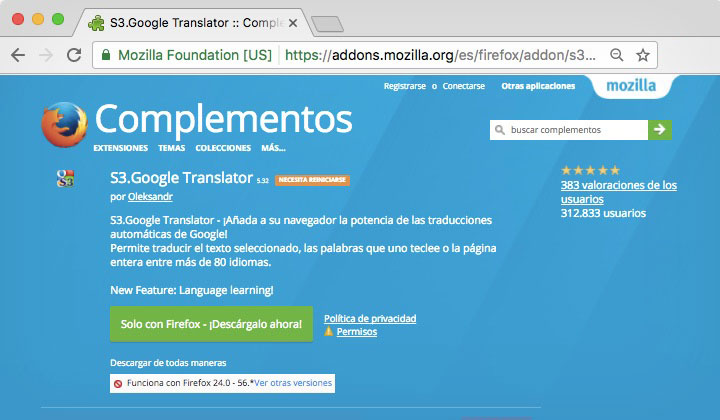 Firefox Traducciones Automáticas de Google