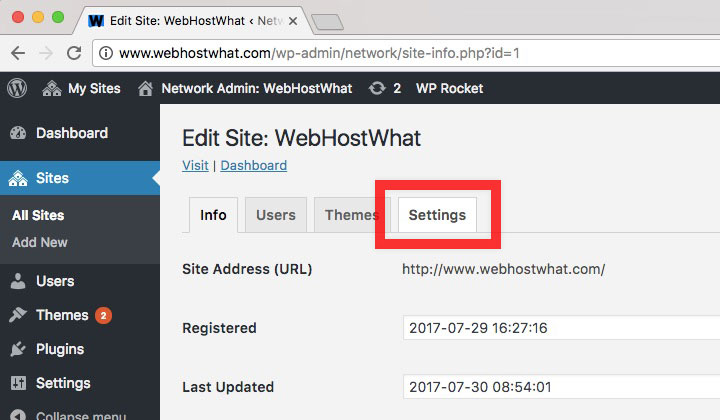 WordPress Edit Site Settings