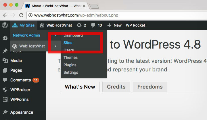 WordPress Network Admin Sites