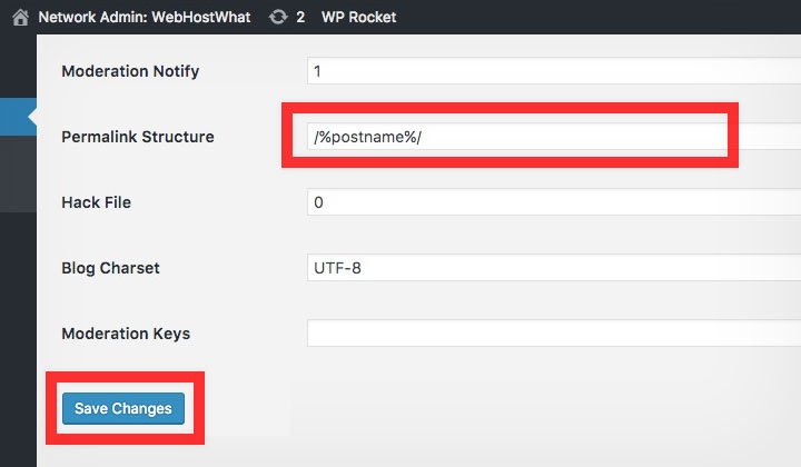 WordPress Save Permalink Structure Changes